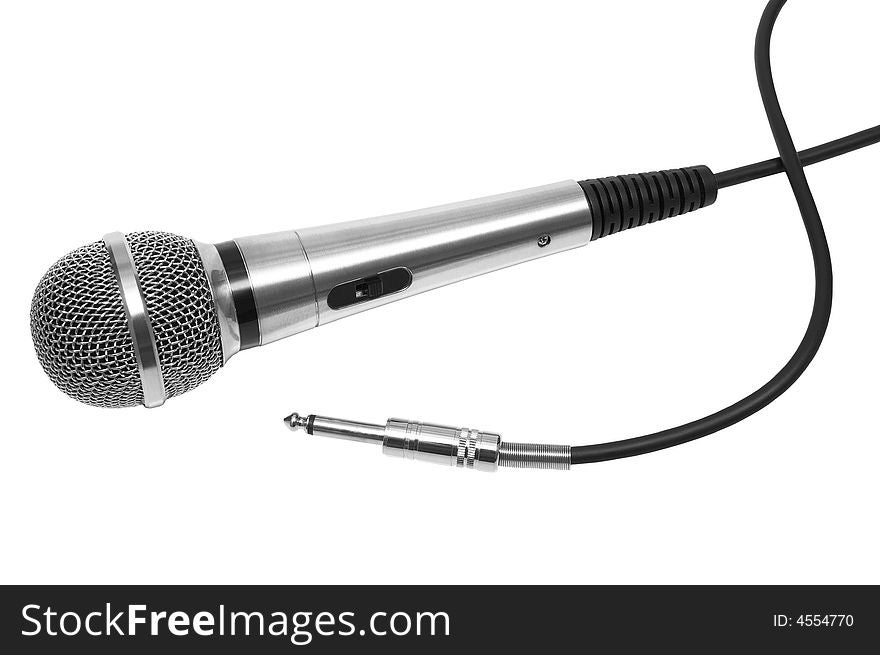New and metal microphone on a white background