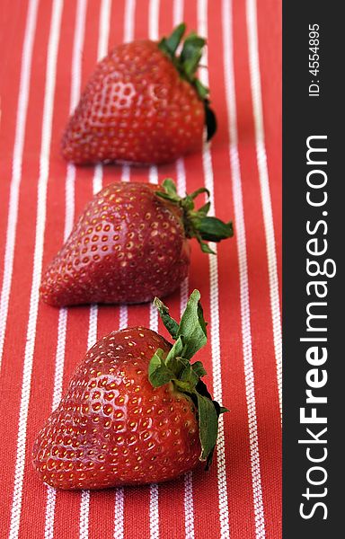 Strawberrys on a Red Striped Tablecloth