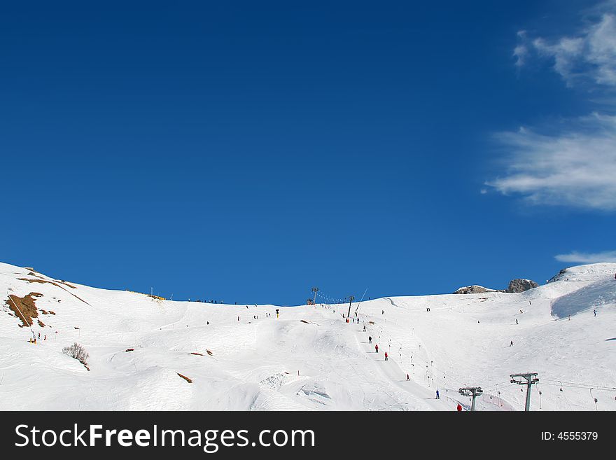 Nice view on the ski area in mountains. Nice view on the ski area in mountains