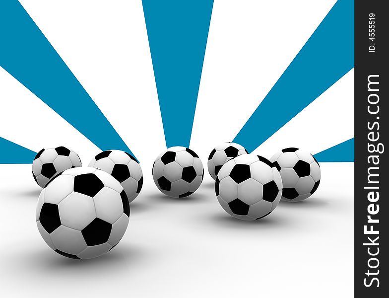 Soccer balls on blue lines background