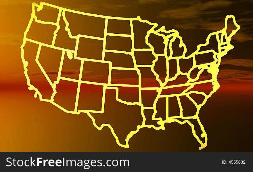 An Illustration of the United States against a warm toned background. An Illustration of the United States against a warm toned background.