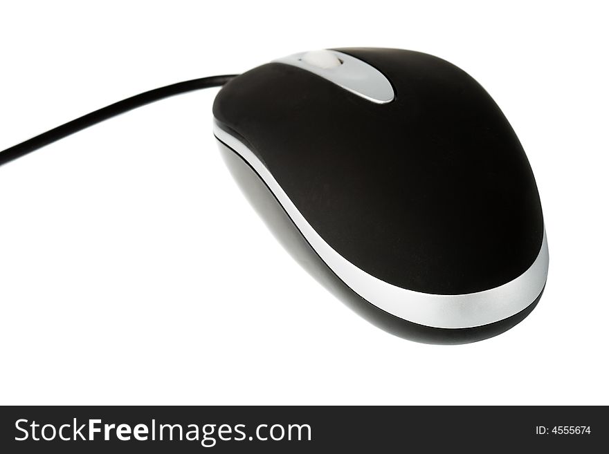 Isolated black computer mouse with white background