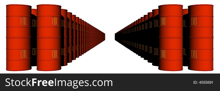 An illustration of rows of oil barrels. An illustration of rows of oil barrels.