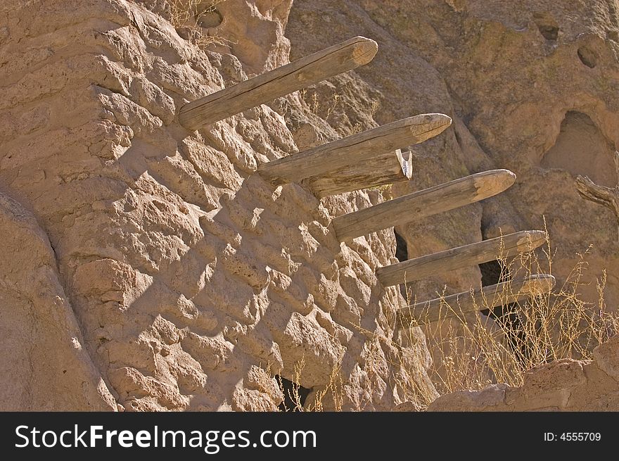 Ancient Anasazi adobe constructed dwellings at the Bandolier National Monument in New Mexico