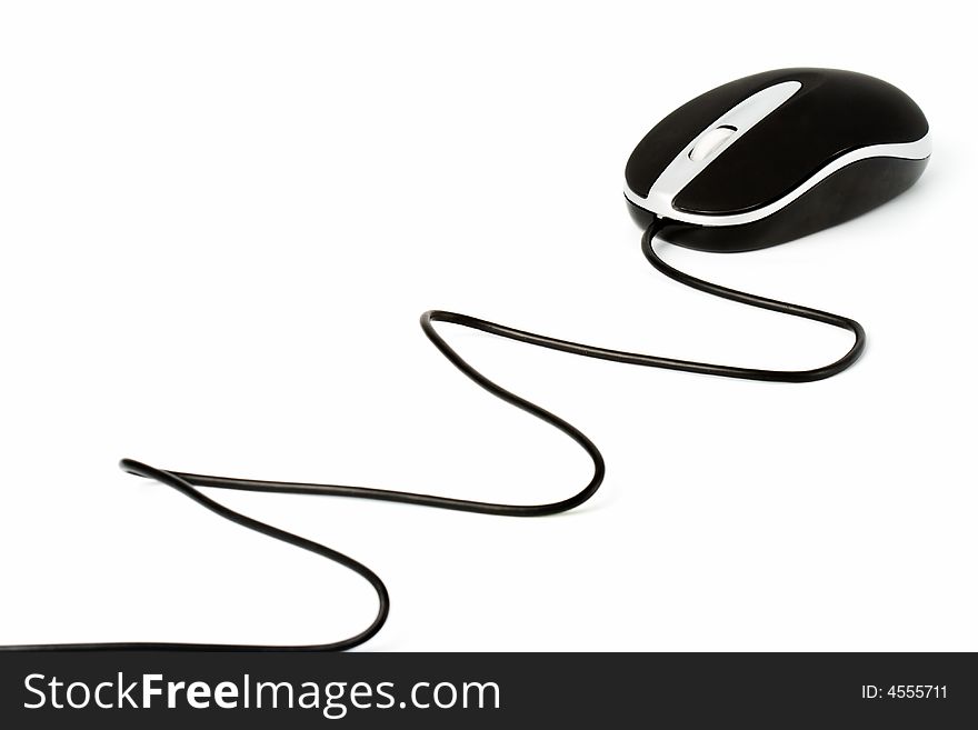 Isolated black mouse with zigzag laying wire. Isolated black mouse with zigzag laying wire