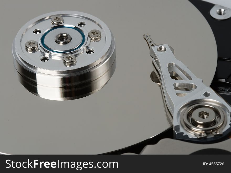 Macro opened hard  disk drive with smooth surface. Macro opened hard  disk drive with smooth surface