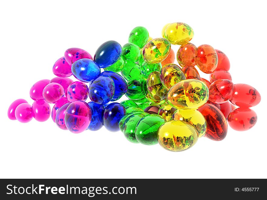 An illustration of glass Easter eggs in rainbow colors. An illustration of glass Easter eggs in rainbow colors.