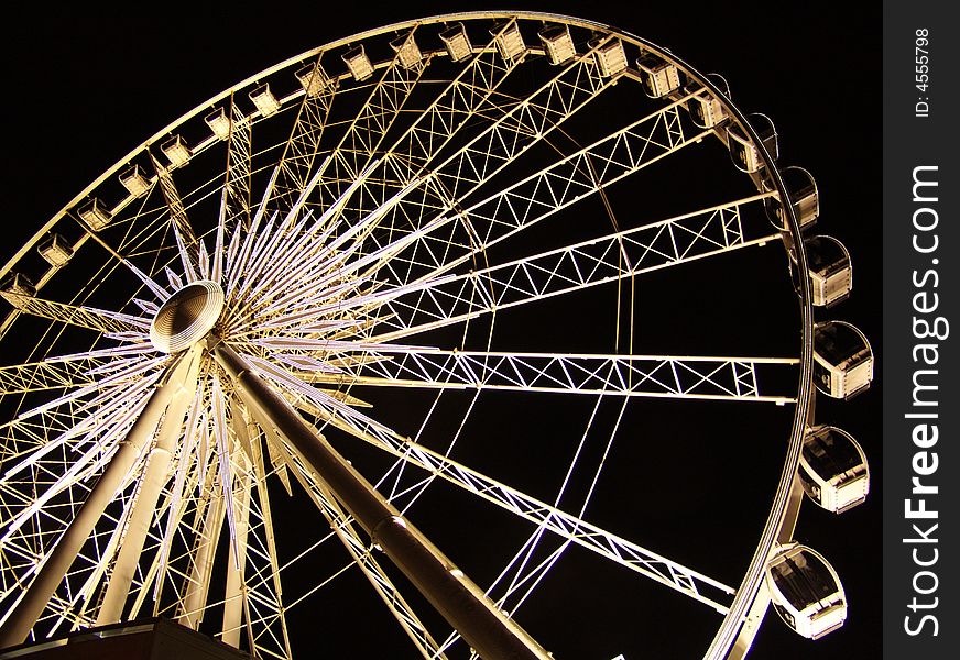 Illuminated Ferris Wheel in Dark, Amusement Park