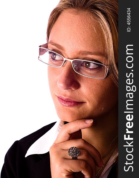 Business woman wear glasses and looking away