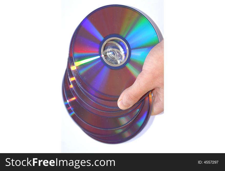 Hand with CD isolated on white