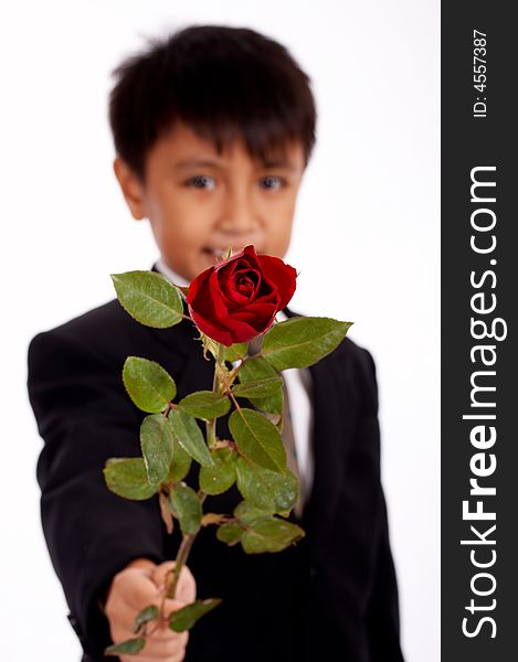 Good looking man holding a bunch of flower