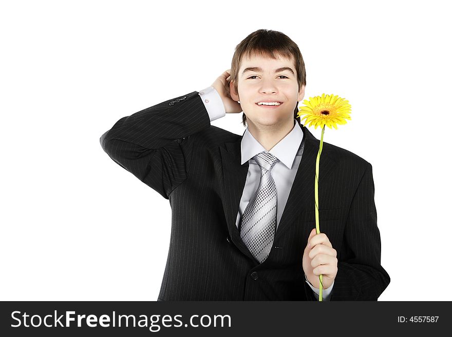 Boy With A Gift On The White Background