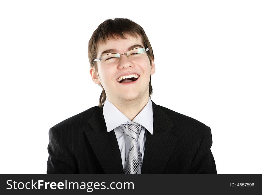 Portrait of a young smiling businessman on a white background