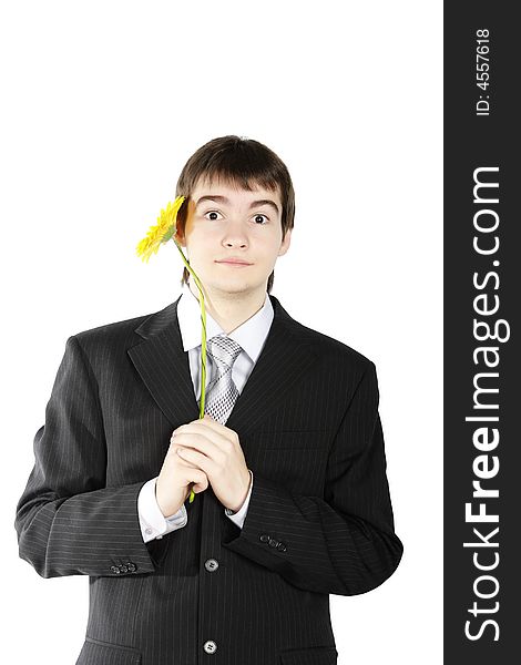 Boy With A Gift On The White Background