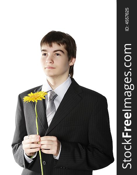 Boy With A Gift On The White Background