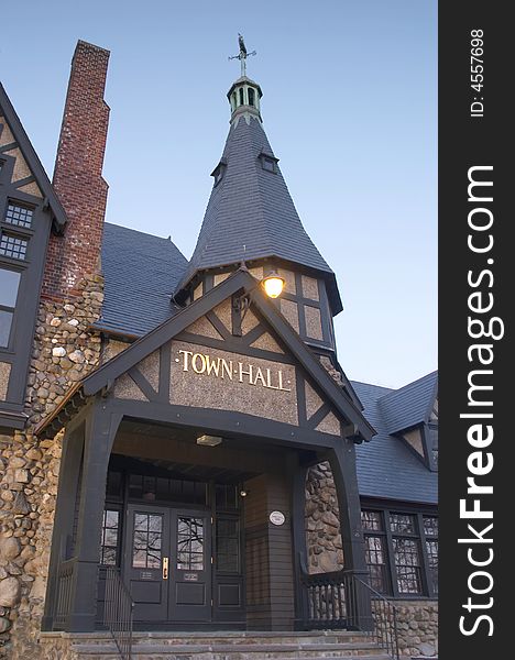 Historic Town Hall building in small Rhode Island town