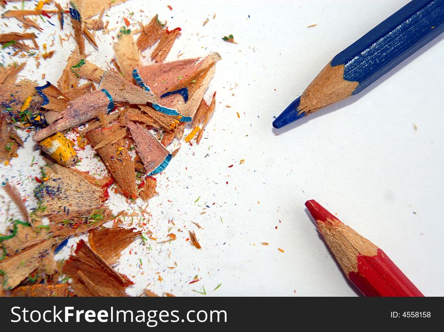 Photo of pencil and shavings. Photo of pencil and shavings