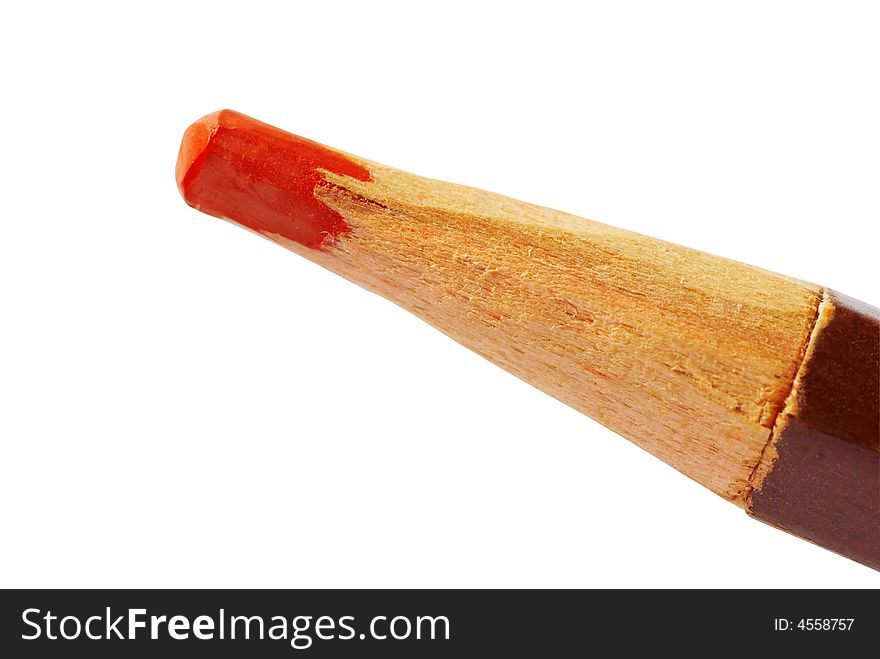 Macro of Old red pencil isolated ower white