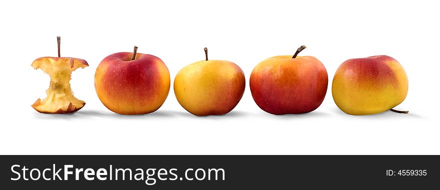 Four red apples and bit isolated