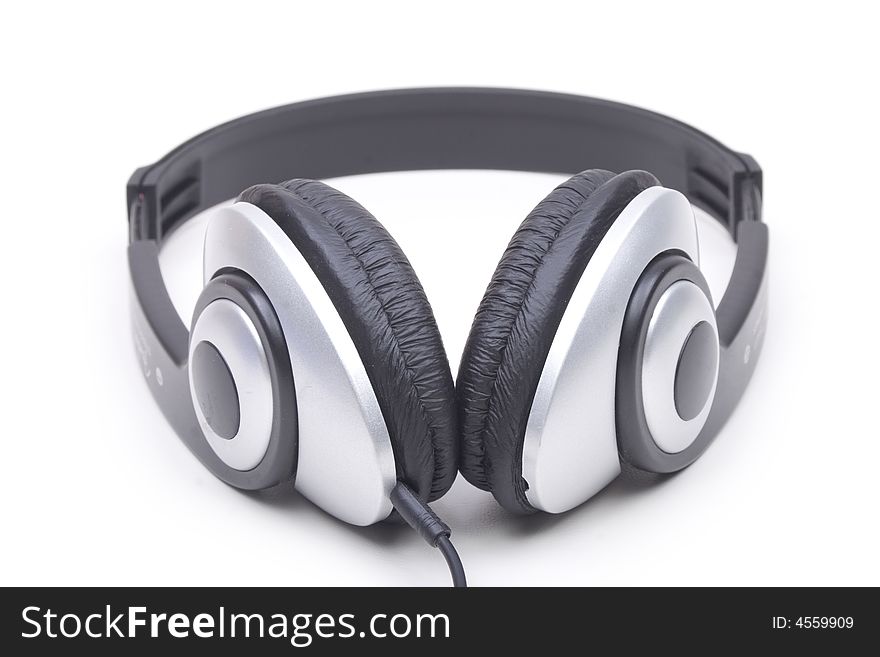 Audio headphones on a white background. Full ear coverage.