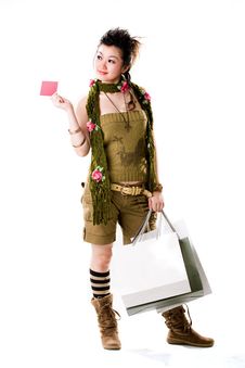 Shopping Woman Gives Business Stock Photos Shopping Woman Gives Business Stock Photos