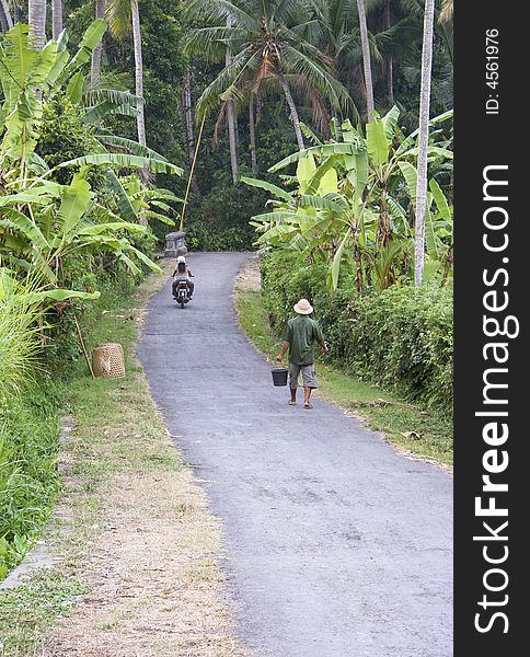 A scenic country road in the eastern part of Bali. A scenic country road in the eastern part of Bali