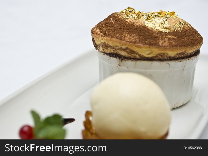 Amazing souffle made with chocolate and real gold leaf, unique!. Amazing souffle made with chocolate and real gold leaf, unique!