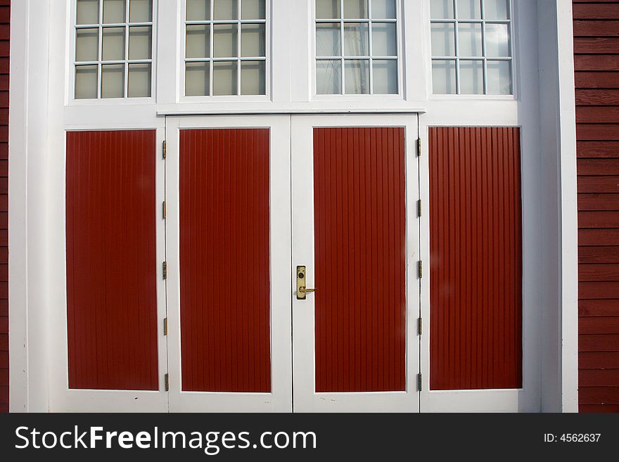 A picture of a colorful red and white entrance. A picture of a colorful red and white entrance