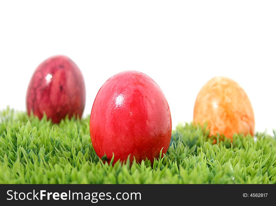 Just Three easter eggs on grass