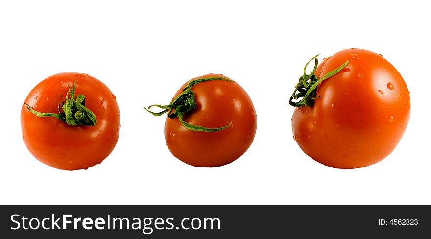 Three tomatoes isolated on white background