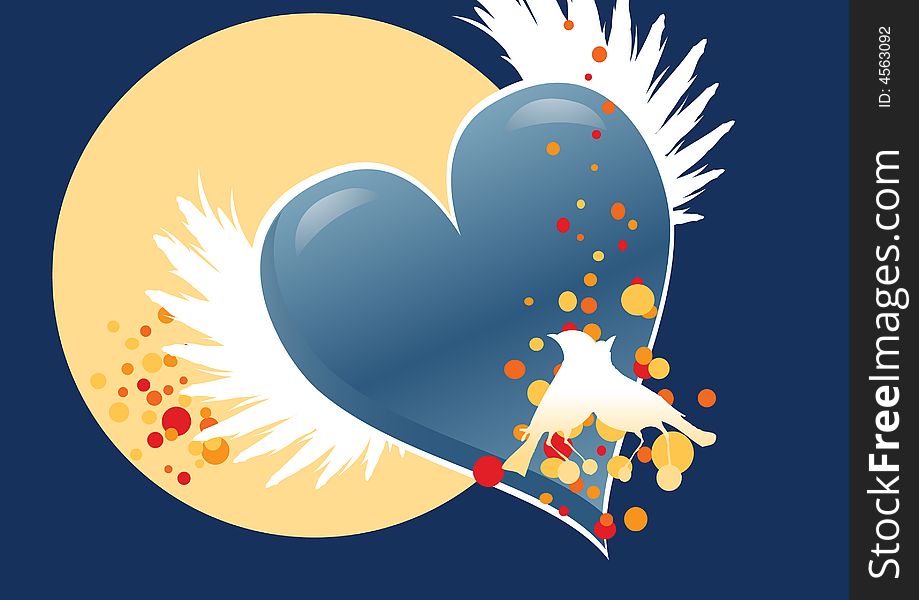 This image is a vector illustration,contains two litle birds in a big heart. This image is a vector illustration,contains two litle birds in a big heart.