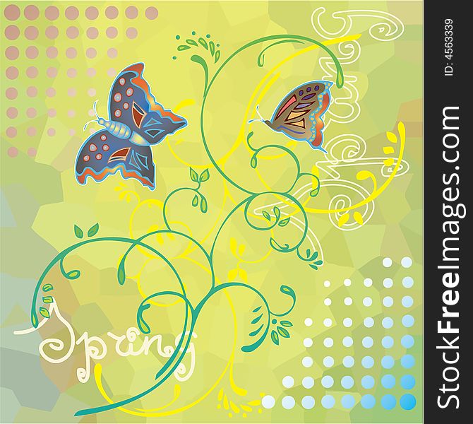 Seasonal illustration with butterfly and floral  motive. Seasonal illustration with butterfly and floral  motive