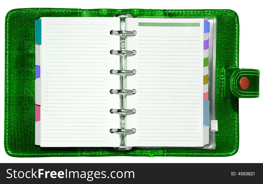 Green leather notepad with clipping path isolated on white background. Green leather notepad with clipping path isolated on white background