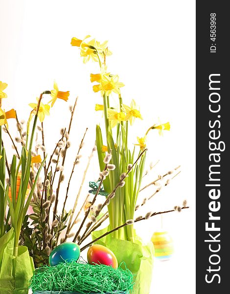 Easter floral arrangement on a withe background. Easter floral arrangement on a withe background.