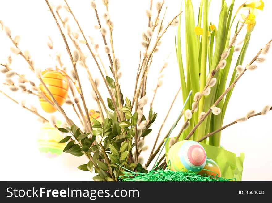 Easter floral arrangement on a withe background. Easter floral arrangement on a withe background.