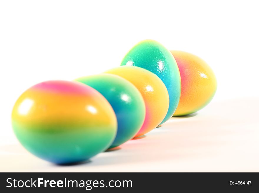 Painted eggs on a withe background.