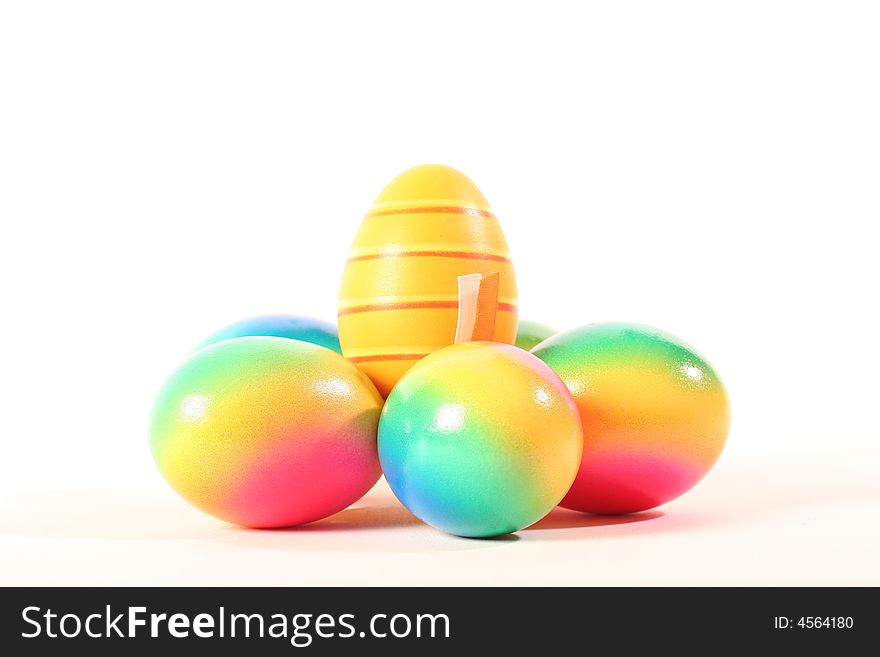 Painted eggs on a withe background.