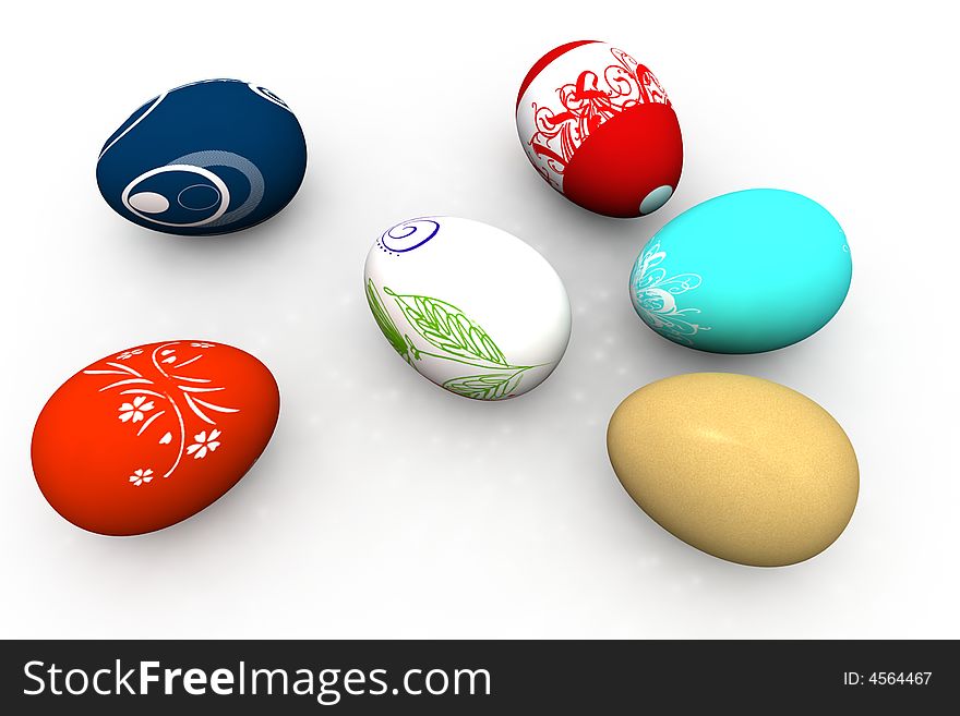 Easter eggs (3d render) isolated on white background