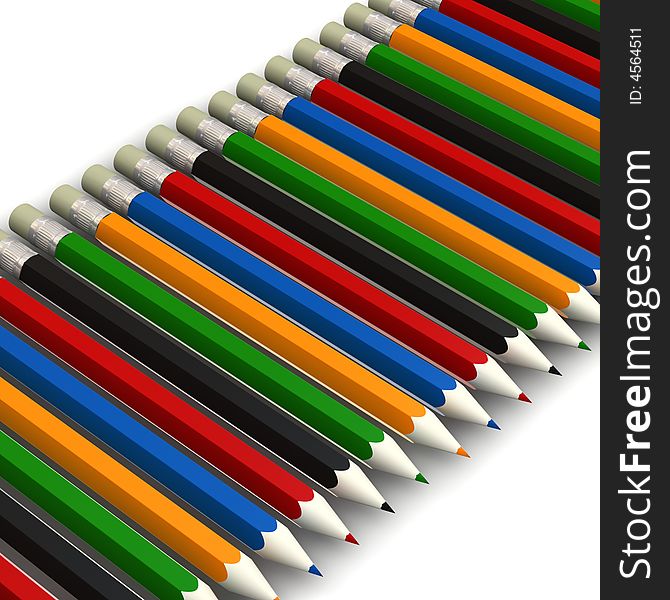 Coloured pencils - 3d render - isolated on white background