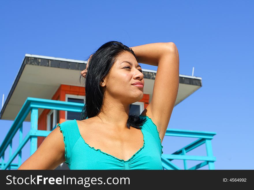 Woman Near A Lifeguard Hut