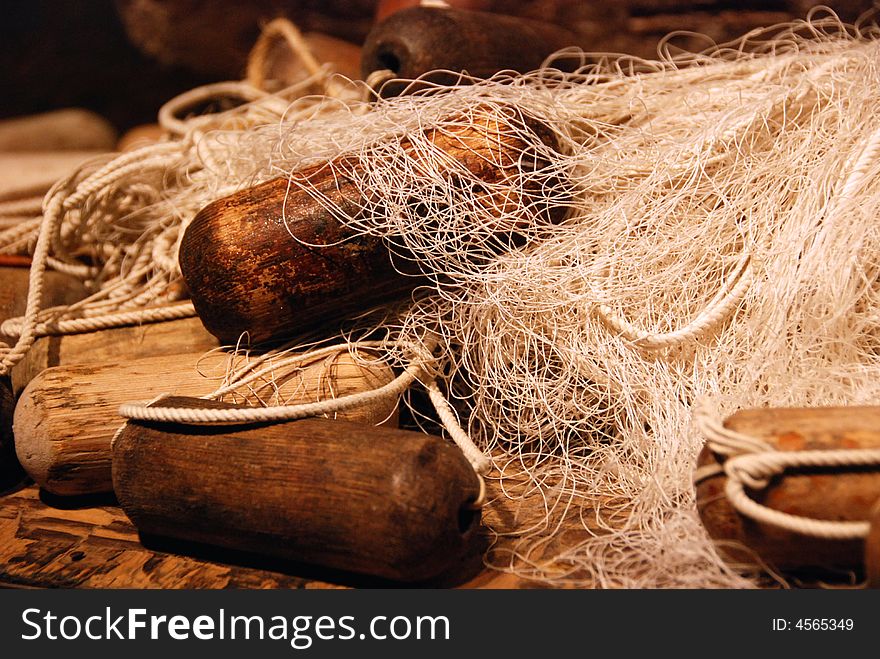 Ancient fishing tools with weaven nets