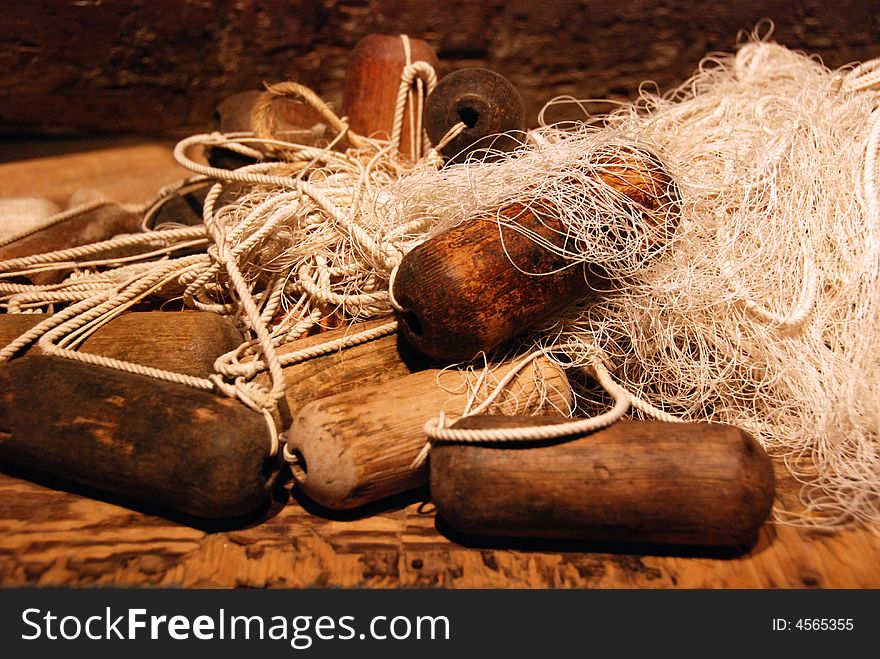 Ancient fishing tools with weaven nets