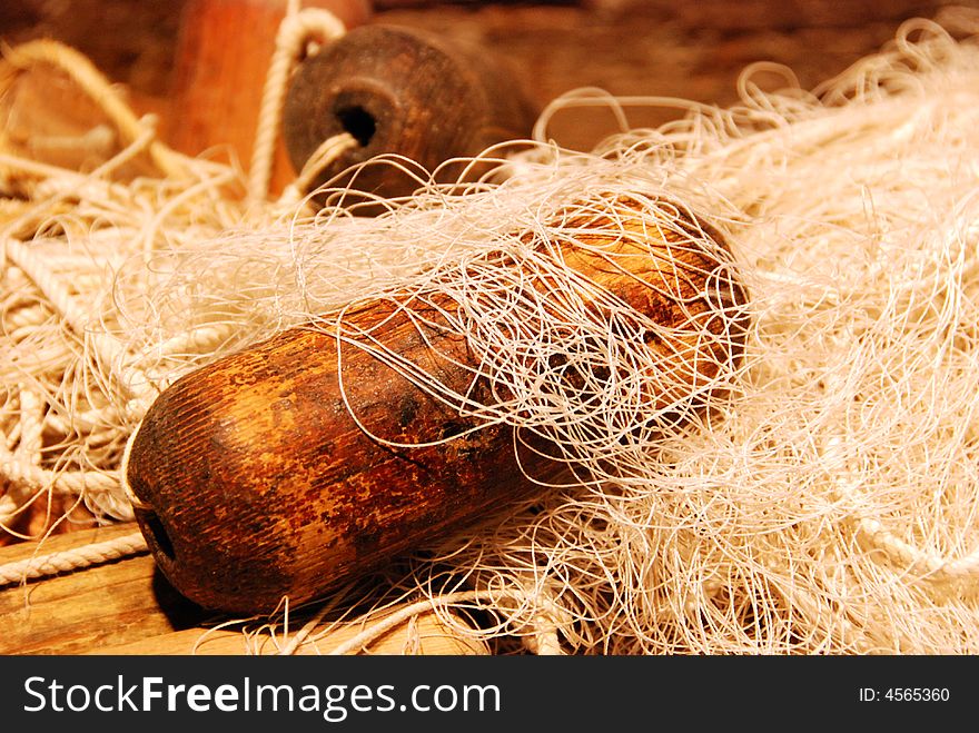 Ancient fishing tools with weaven nets