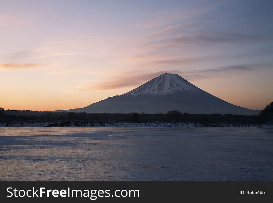 Fuji cold ice morning on the lake. Fuji cold ice morning on the lake