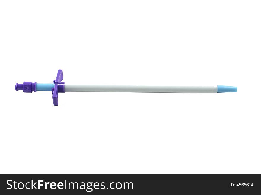 Surgical introducer with peel away sheath on white background