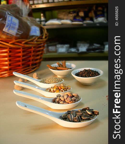 Dried beans and grains in a natural products store.