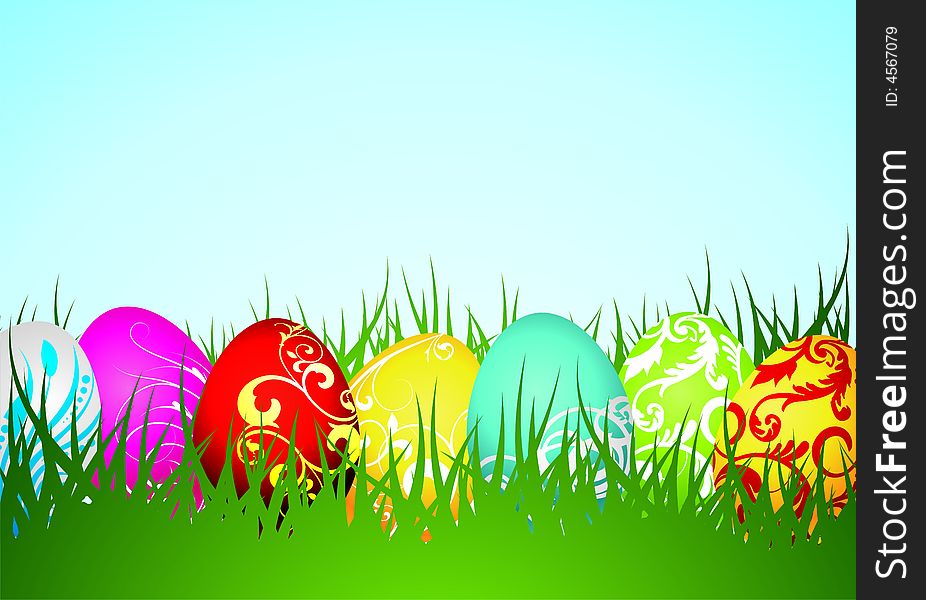 Easter Illustration With Color Painted Eggs