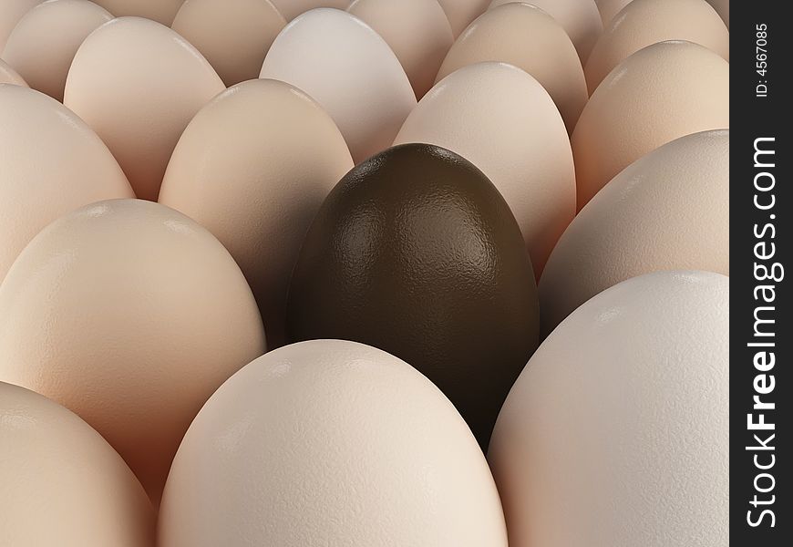 Large 3d image of chocolate and natural eggs. Large 3d image of chocolate and natural eggs