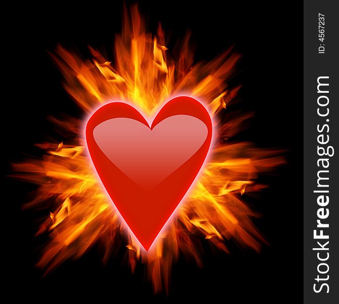 Red heart with orange flames