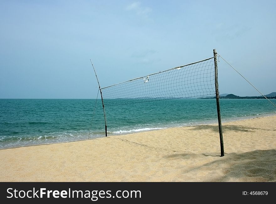 Wild beach. Volleyball net. Samui island. Thailand.